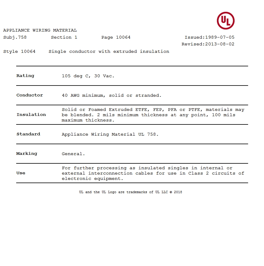 美国UL 10064 铁氟龙电线认证汇报 